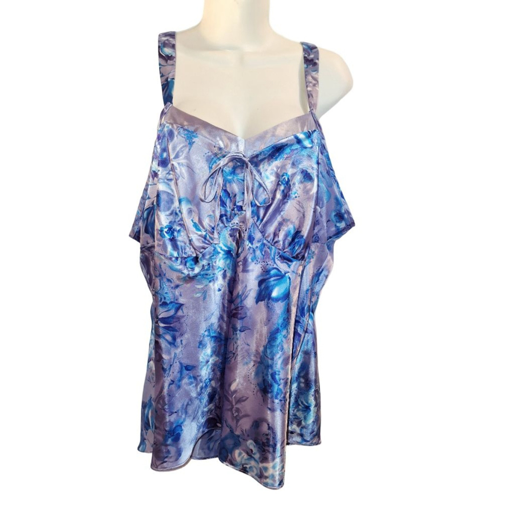 Cacique Plus Size 1X Purple Blue Floral Satin Chemise sleepwear